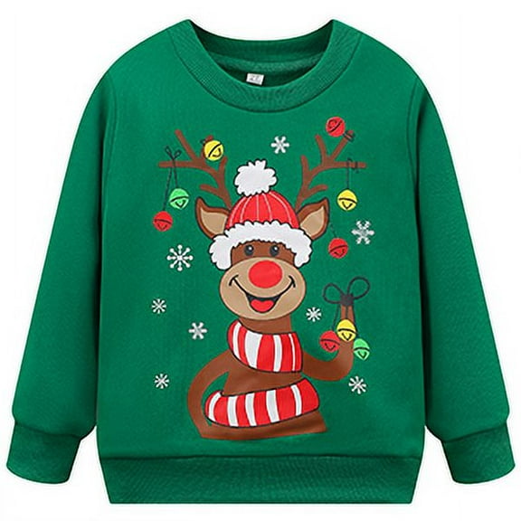 Toddler Boys Christmas Sweatshirt Cartoon Reindeer Crew Neck Shirt Long Sleeve Fall Winter Clothes 8278-3T