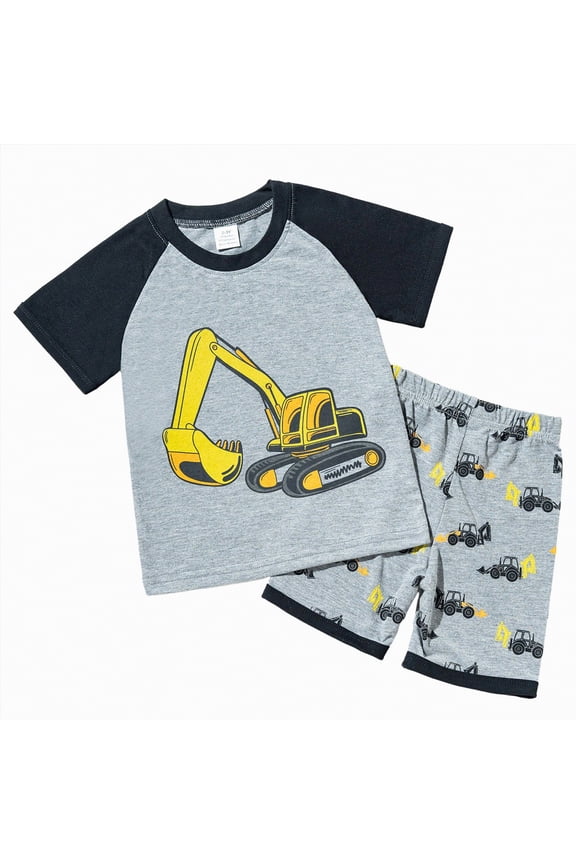 Toddler Boys Clothes Baby Boy Kids Summer Cotton Tractor Print Sleeveless Running Suit 0 3 6 12 18 24 Months Hoodie Sweatshirt Tops and Shorts Tshirt Outfits Two Pieces Set