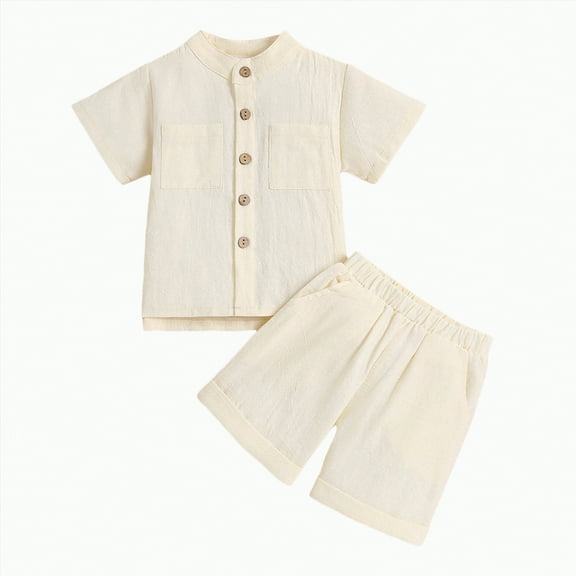 Toddler Boys Clothes Baby Kids Spring Summer Cotton Button Short Sleeve Beach 0 6 12 18 24 Months 2T 3T Tshirt Shorts Outfits Two Piece Set Pieces