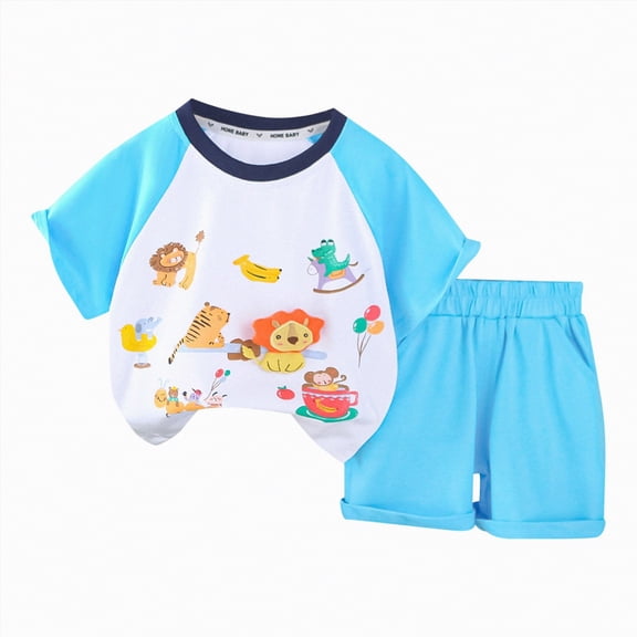 Toddler Boys Clothes Baby Kids Summer Cotton Cartoon Print Sleeveless Running Suit 0 6 12 18 24 Months 2T 3T T Shirt Pullover Tops Shorts Sets And 2PCS Set