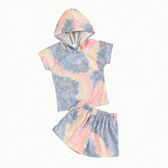 Toddler Boys Clothes Baby Kids Unisex Summer Hooded Printed Short-sleeved Training 0 3 6 12 18 24 Months Shorts Outfits Suit Set Tee & 2 Piece