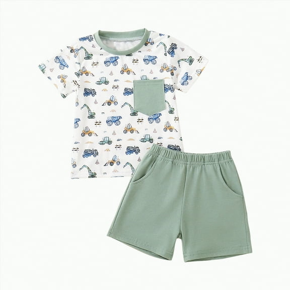 Toddler Boys Clothes Boy Spring Summer Cartoon Print Short Sleeved Casual 1t 2t 3t 4t 5t 6t Shirt and Jogger Shorts Kids Pants Set Outfits 2PCS