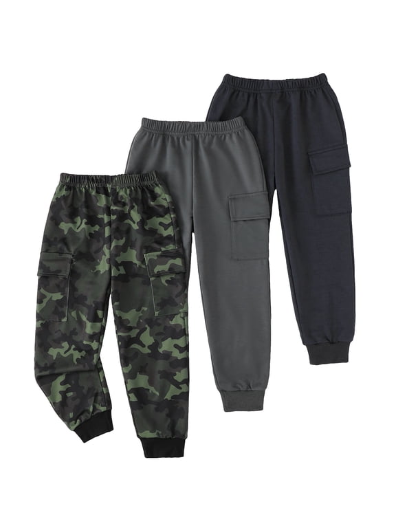 Toddler Boys Clothes Boys Pants Kids 3-Pack Joggers Toddler Cargo Casual Elastic Waist Pants for Boys 3T 4T 5T Size 6 7 Camo Gray
