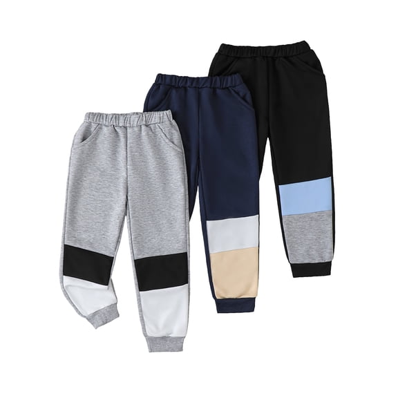 Toddler Boys Clothes Boys Pants Toddler Kids Boys Sweatpants 3 Pack Elastic Waist Joggers Color-blocked Pants 2T 3T 4T 5T Size 6 7 Black Blue Gray