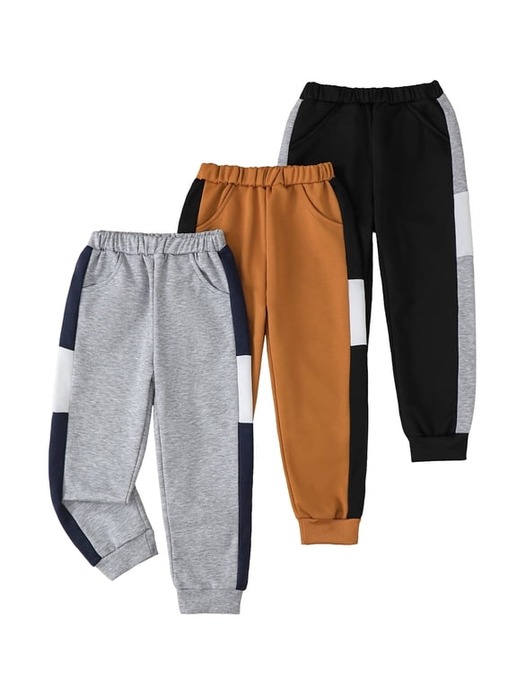 Toddler Boys Clothes Boys Pants Toddler Kids Boys Sweatpants 3 Pack Elastic Waist Joggers Color-blocked Pants 2T 3T 4T 5T Size 6 7 Black Gray Brown