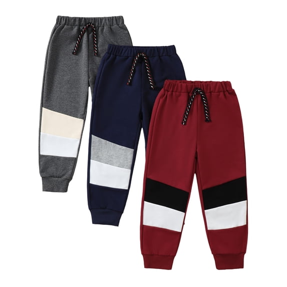 Toddler Boys Clothes Boys Pants Toddler Kids Boys Sweatpants 3 Pack Elastic Waist Joggers Color-blocked Pants 2T 3T 4T 5T Size 6 7 Black Red Gray