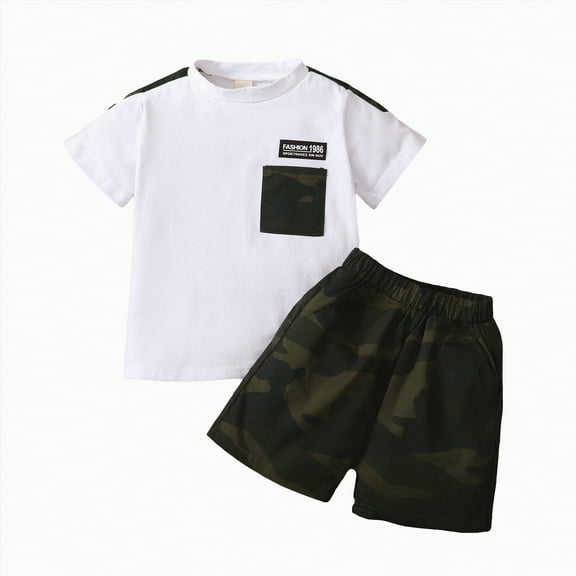Toddler Boys Clothes Boys' Shorts Set Outfits Children's Spring Summer Cotton Camouflage Printed Short Sleeve Training 0 6 12 18 24 Months 2T 3T Tops Kids Clothing Two Pieces