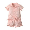 thumbnail image 1 of Toddler Boys Clothes Efsteb Boy's 2 Piece Summer Outfit Sets Fashion Comfy Lapel Short Sleeve T Shirts Shorts Set Solid Color Casual Outfits (Pink,6 Months), 1 of 2