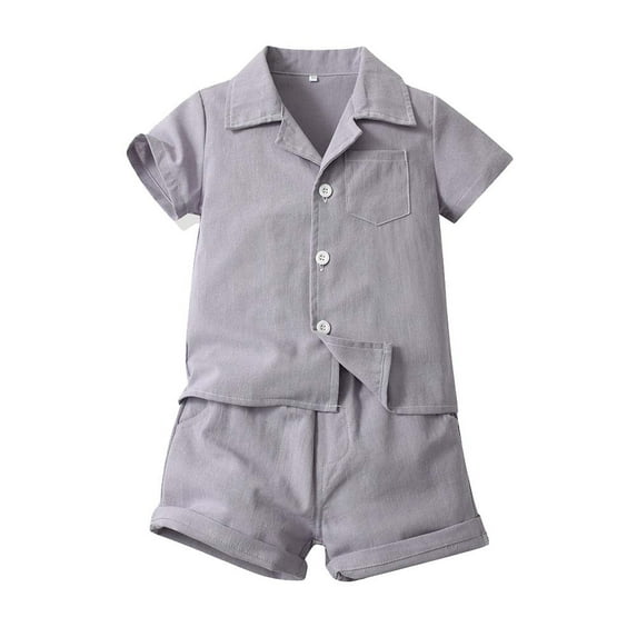Toddler Boys Clothes Efsteb Boy's 2 Piece Summer Outfit Sets Fashion Comfy Lapel Short Sleeve T Shirts Shorts Set Solid Color Casual Outfits (Gray,12 Months)