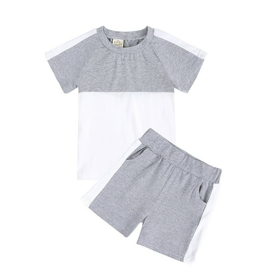 Toddler Boys Clothes Efsteb Kids Boys Shirt Sets Casual Fashion Comfy Cute Pattern Printed Round Neck Short Sleeve T Shirts Shorts Set Summer Outfits (Gray,9-12 Months)