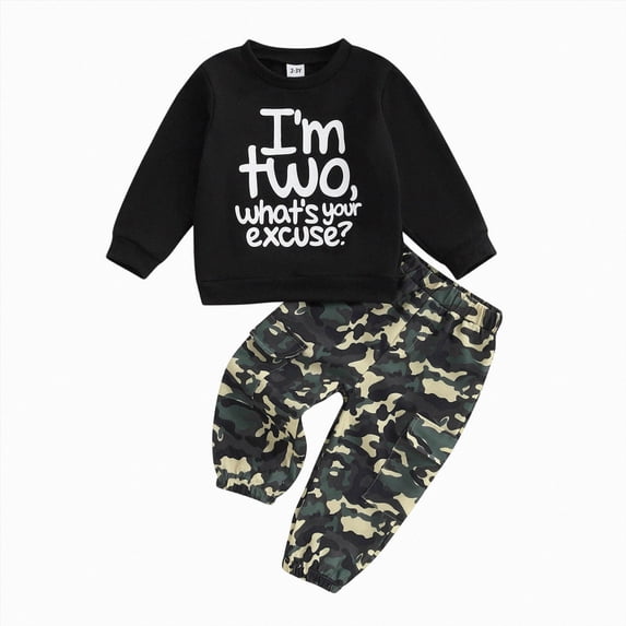 Toddler Boys Clothes Fall Winter Outfit Sets,18 24 Months 1T 2T 3T 4T 5T Baby Boy Girl Long Sleeve Round Neck Car Pattern Elastic Camo Pants 2PCS Playwear Set,18-24 Months,White