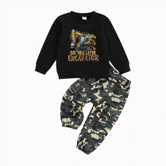 Toddler Boys Clothes Fall Winter Outfit Sets,18 24 Months 1T 2T 3T 4T 5T Baby Boy Girl Long Sleeve Round Neck Car Pattern Elastic Camo Pants 2PCS Playwear Set,2-3 Years,Yellow