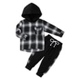 thumbnail image 1 of Toddler Boys Clothes Flannel Plaid Button Long Sleeve Hoodied Tops + Casual Pants 2pcs Spring Fall Winter Outfits Set Infant Little Kid 12 Months-5 Years, 1 of 6