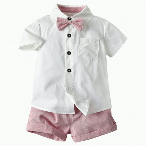 Toddler Boys Clothes Kids Boy Shorts Clothing Set Children's Spring Summer Cotton Button Short Sleeved Casual 0 6 12 18 24 Months 2T 3T T Shirt and T-shirt with Elastic Waist 2PCS