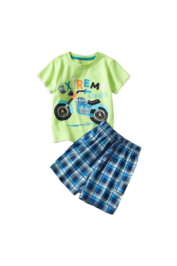 Toddler Boys Clothes Outfits Short Sleeve T Shirt And Shorts Summer Outfits Cotton For Beach Playwear Boys 2 Piece Clothes Set Green,3-4Y