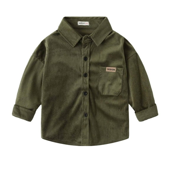 Toddler Boys Clothes Oxford Long Sleeve Button-Up Shirt Front Pocket Solid Collared Fall Outfit for Kids 3-9T (130, Army Green)