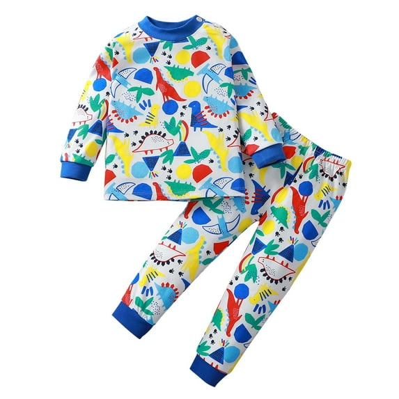 Toddler Boys Clothes Set 2 Piece Long Sleeve Cartoon Dinosaur Pattern 3-9 T Kids Fall Winter Sweatsuit Lounge Outfits (3 Years, Blue)