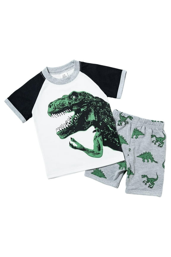 Toddler Boys Clothes Set Cartoon Dinosaur Print Short Sleeve T Shirt Shorts 2Pcs Outfits 1t 2t 3t 4t 5t 6t Gibobby(3-4 Years,White)