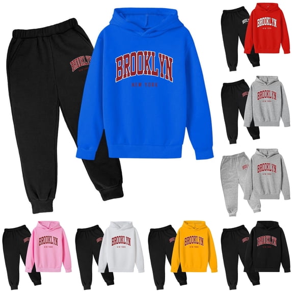 Toddler Boys Clothes Set Letter Printed Long Sleeve Hoodie Pullover Tops and Pants Sweatshirt Outfits Set Size 3-4T ,Blue