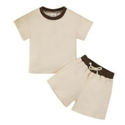 Toddler Boys Clothes Set Short Sleeve T-shirt Top Elastic Waist Shorts Solid Color 2Pcs Outfits