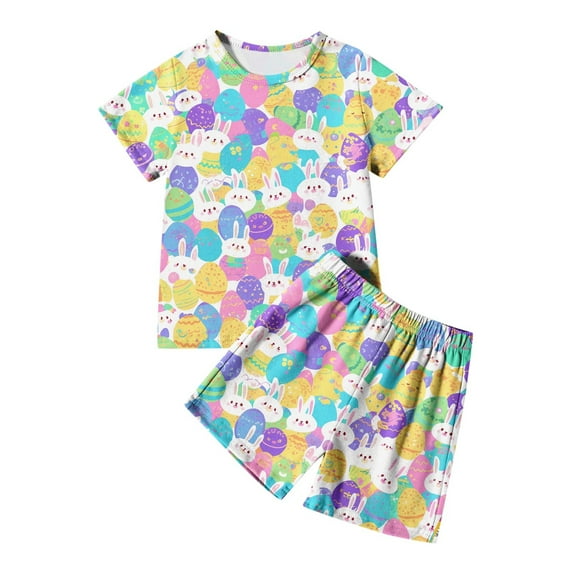 Toddler Boys Clothes Set two Pieces Graphic Short Sleeve Top Rolled Shorts for Kids Boys Girls 4-5 Years