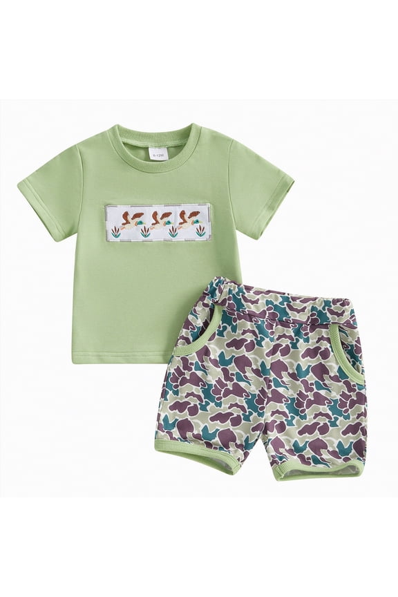 Toddler Boys Clothes Summer Sets Kids Spring Cotton Round Neck Print Short Sleeved Beach 3 6 12 18 24 Months 3T Pajamas Tops T Shirt Pullover Shorts 2 Piece