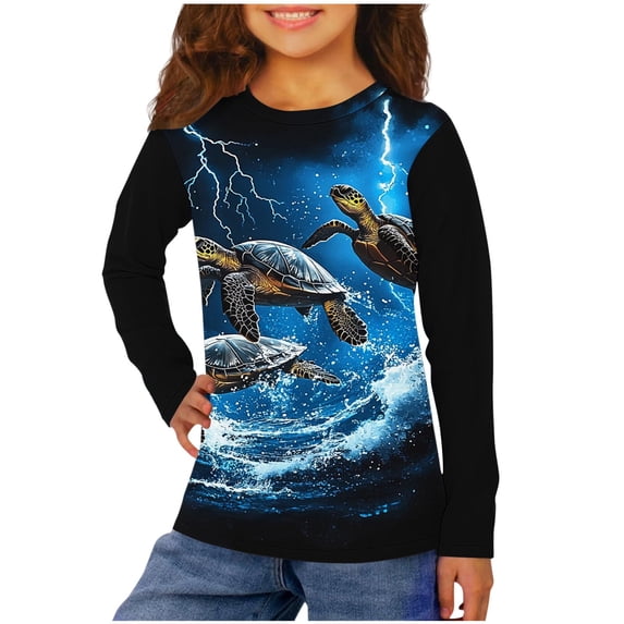 Toddler Boys Clothes T-shirts Sea Turtle Printed Crew Neck Basic Long Sleeve Graphic Tees Shirt Kids Tshirts (13 Years, Black)