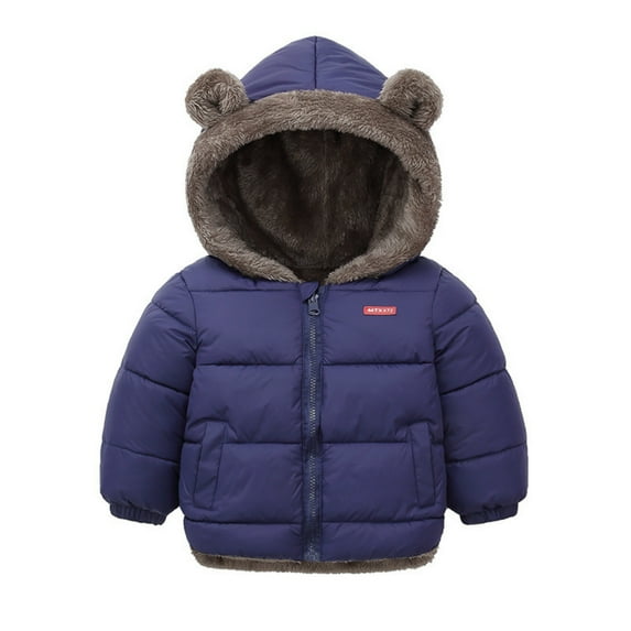 Toddler Boys Coat Winter Fleece Jacket Bear Ear Hooded Warm Padded With Pockets Blue 9-10Y