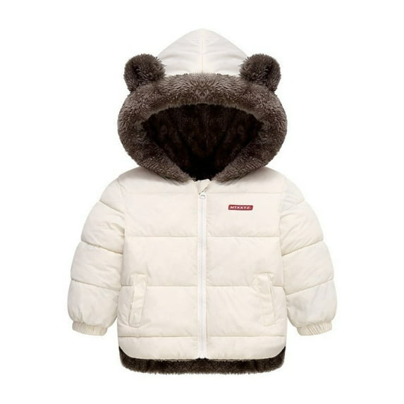 Toddler Boys Coat Winter Fleece Jacket Bear Ear Hooded Warm Padded With Pockets White 7-8Y