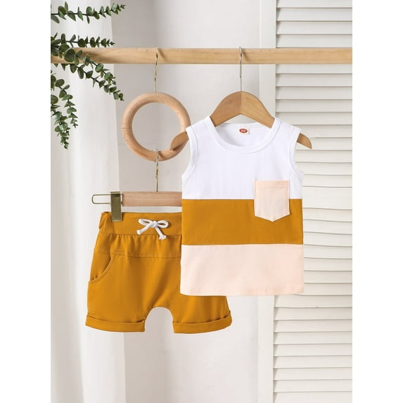 Toddler Boys Color Block Sleeveless Vest & Shorts Set 6 12 18 24 Months 2T 3T Baby Boy Cotton 2-Piece Outfit for Everyday, Playdates, Sports, Festivals & School