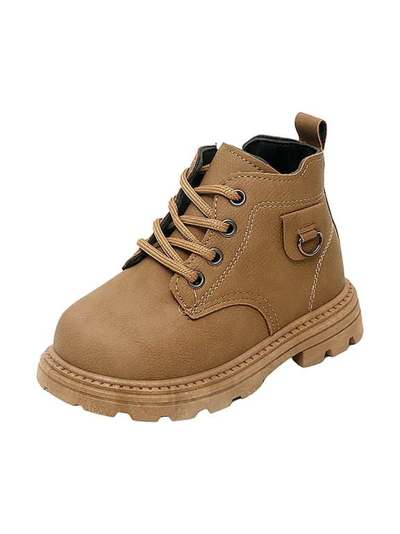 Toddler Boys Combat Ankle Boots Faux Leather Wide Fit Chunky Lug Sole Non Slip Mid Calf Hiking Booties