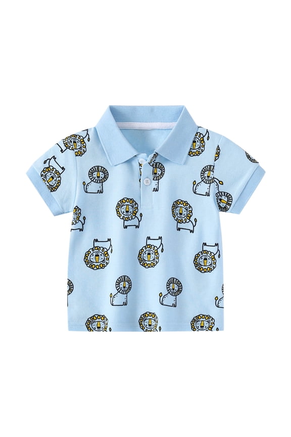 Toddler Boys Cotton Polo Shirt Cute Cartoon Short Sleeve Polos Versatile Pullover Tshirt