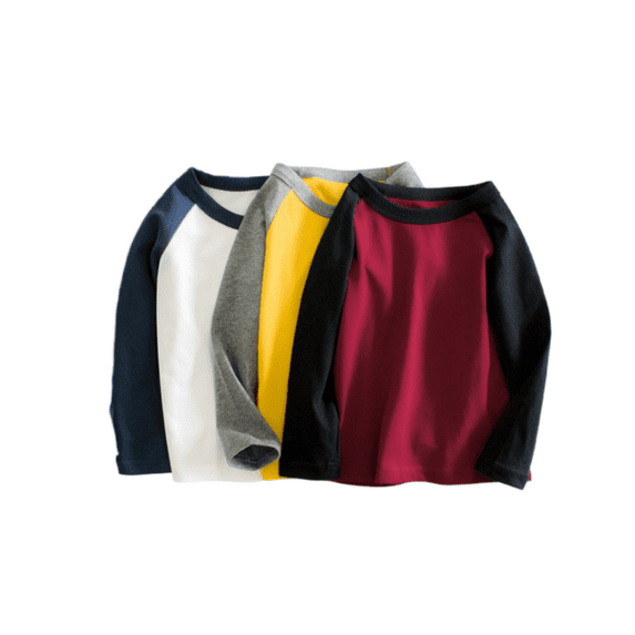 Toddler Boys Cotton T Shirt 3 Pack Long Sleeve Shirts for 2-8 Years