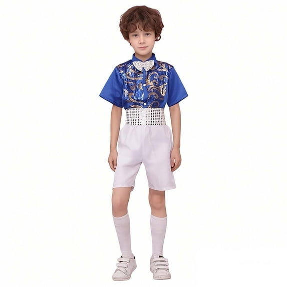 Toddler Boys Dance Sparkly Dance Short Sleeve Top and Pants Set Dance Outfits Stage Performance Outerwear 3-4 Years