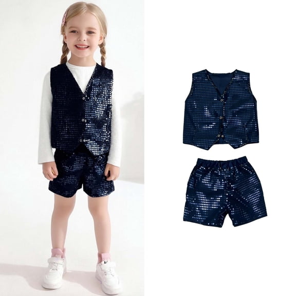 Toddler Boys Dance Sparkly Black Dance Sleeveless Button Vest and Pants Set Girls Clothes Stage Performance Outerwear 3-4 Years
