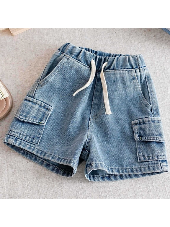 Jean Shorts for Boys 5-6 Cargo Demim Shorts Toddler Boy Elastic Waist Drawstring Soft Jean Bottoms for Summer Beach Outdoor Sports Wear