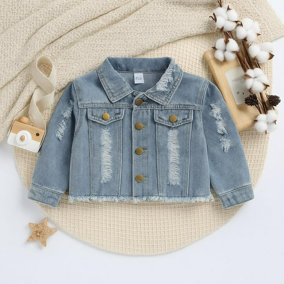 Toddler Boys Denim Jacket Button Down Denim Jacket Casual Basic Outwear Blue Jacket Boys Toddler Girls Jackets Size 2-3 Years