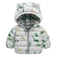 thumbnail image 1 of Toddler Boys Dino Print Puffer Jacket Hooded Bear Ears Zip Up Winter Warm Coat 12-18 Months, 1 of 3