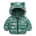 thumbnail image 1 of Toddler Boys Dino Print Puffer Jacket Hooded Bear Ears Zip Up Winter Warm Coat 18-24 Months, 1 of 3
