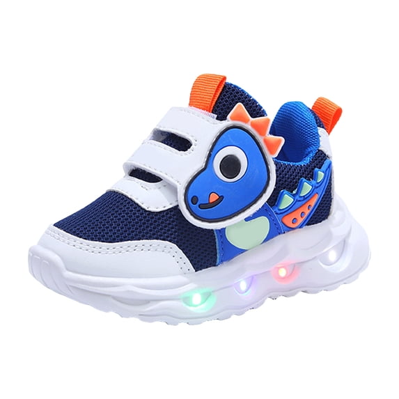 Toddler Boys Dinosaur Light Up Walking Shoes Fashion LED Flashing Breathable Platform Non Slip Tennis Shoes Blue