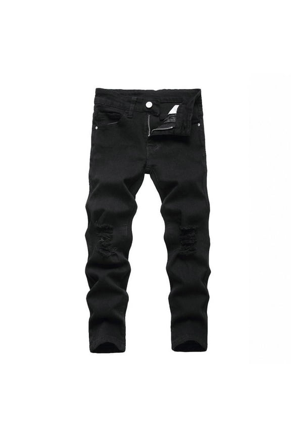 Toddler Boys Distressed Jeans High Street Fashion Casual Long Pants Kids Stretch Denim Trousers Spring Fall Clothes Black Size 4-5T