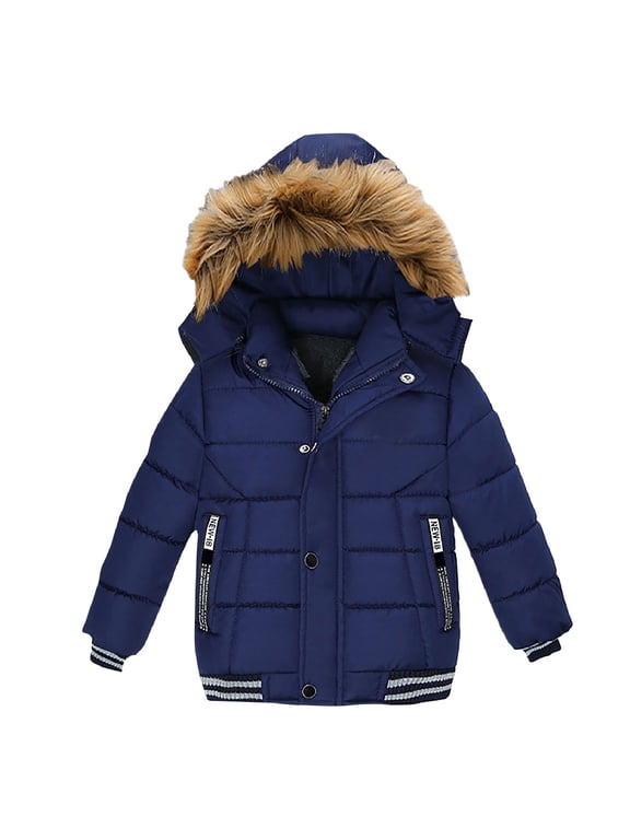 Toddler Boys Down Jacket Faux Fur Collar Hood Thick Warm Winter Snowsuit Kids Down Coat Parka Padded Fleece Outerwear