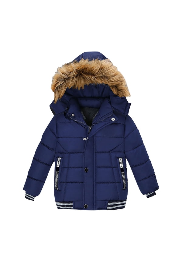 Toddler Boys Down Jacket Faux Fur Collar Hood Thick Warm Winter Snowsuit Kids Down Coat Parka Padded Fleece Outerwear