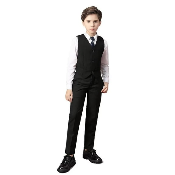 Toddler Boys Dress Suit Formal 4PCS Wedding Ring Bearer Outfit Kids Suit Set Black 14 Years
