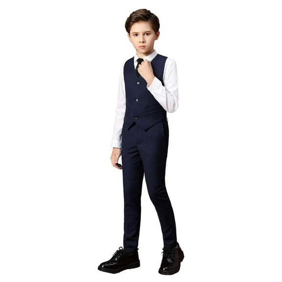 Toddler Boys Dress Suit Formal 4PCS Wedding Ring Bearer Outfit Kids Suit Set Navy 14Years