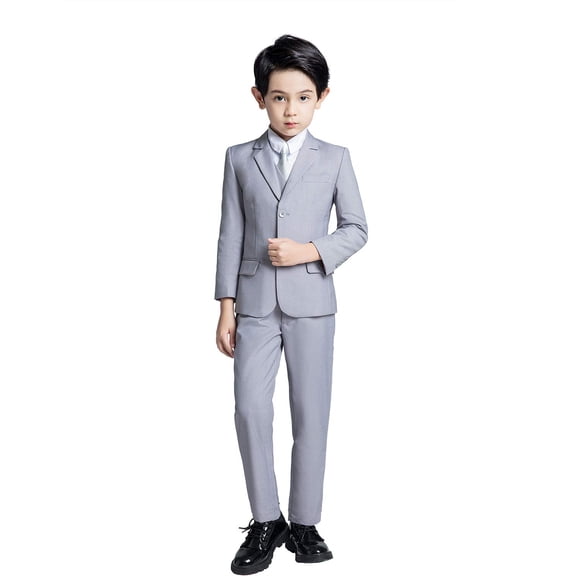 Toddler Boys Dress Suit Formal 5PCS Wedding Ring Bearer Outfit Kids Suit Set Gray 3T