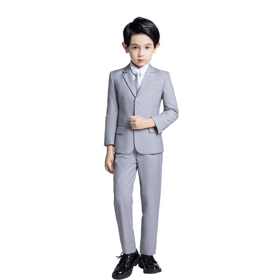 Toddler Boys Dress Suit Formal 5PCS Wedding Ring Bearer Outfit Kids Suit Set Gray 6 Years