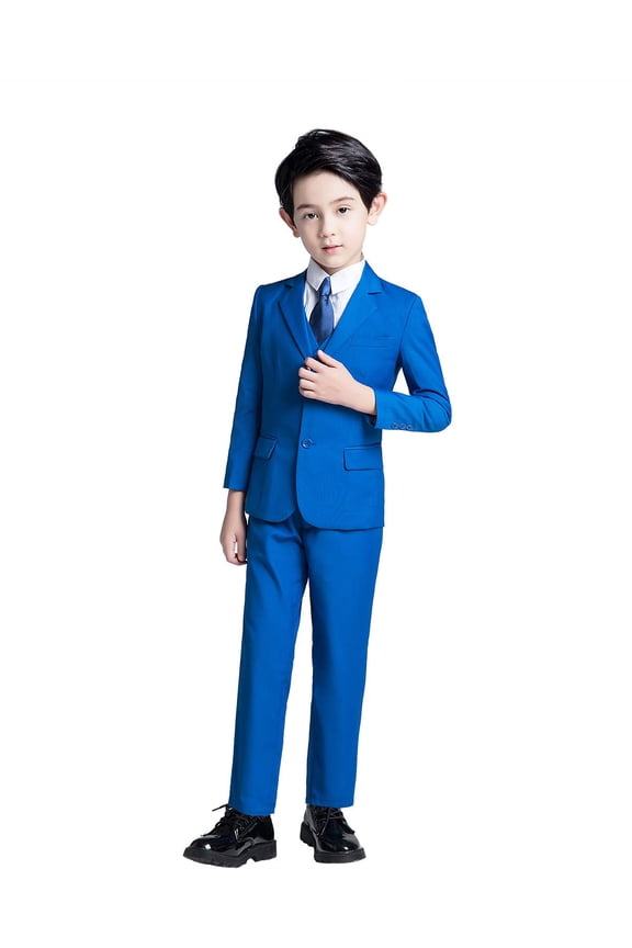 Toddler Boys Dress Suit Formal 5PCS Wedding Ring Bearer Outfit Kids Suit Set Royal Blue 3T