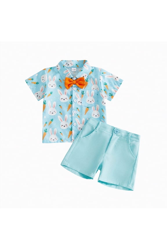 Toddler Boys Easter Outfit Bow Tie Button Up Short Sleeve Shirt Casual Shorts Set Baby Summer Clothes Cute Outfits