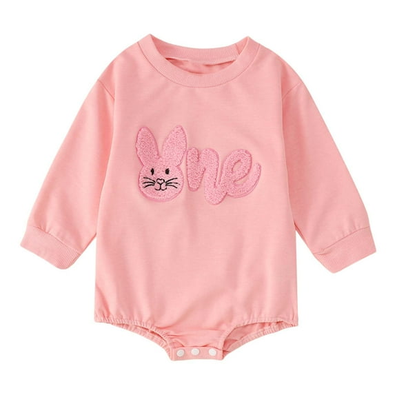 Toddler Boys Easter Outfits Funny Bunny Letter Embroier Long Sleeve Baby Romper Bodysuit Baby Girl Spring Outfits for Toddler Boys 12-18 Months
